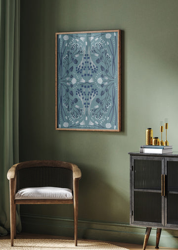 Folk Mirrored - Blue and Green | Poster - Room Interior 2