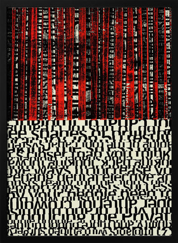 Red Stripes and Fragmented Text | Poster - Black Metal Frame Interior