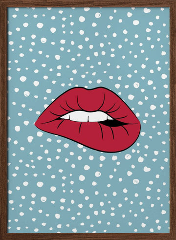 Biting Red Lip | Poster - Walnut Frame Interior