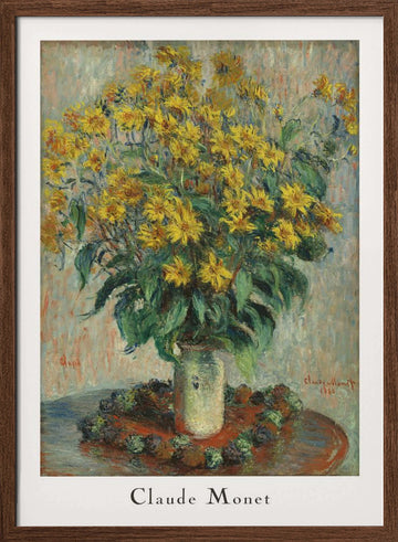 Jerusalem Artichoke Flowers | Poster - Walnut Frame Interior