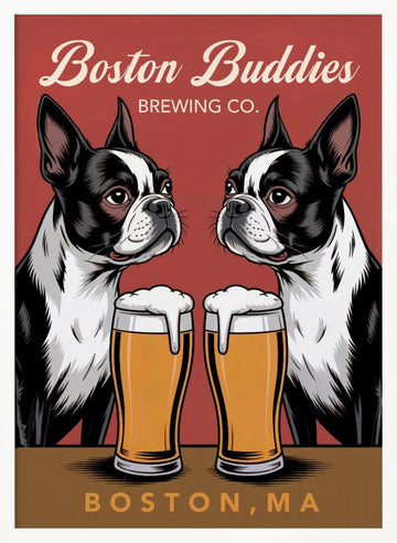Boston Terrier Beer Buddies | Poster - White Frame Interior