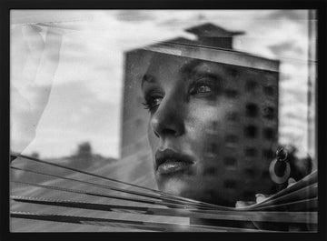 Woman In City Reflection | Poster - Black Metal Frame Interior