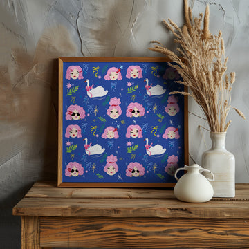Whimsical Girls Swans Pattern | Poster - Room Interior 1