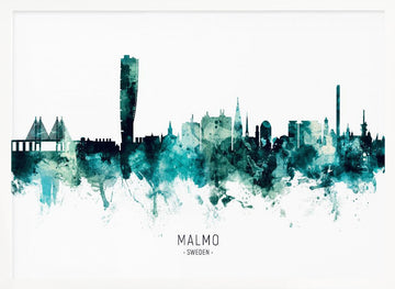 Malmo Watercolor Skyline | Poster - White Frame Interior