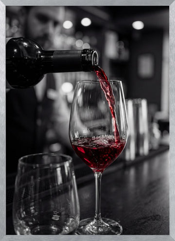 Red Wine Bar Pour | Poster - Silver Frame Interior