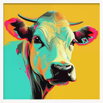 Vibrant Pop Art Cow | Poster - White Frame Interior
