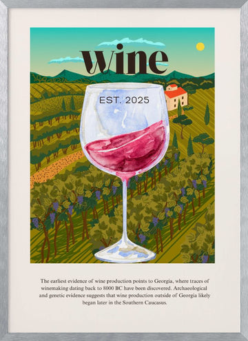 Vineyard Wine Glass | Poster - Silver Frame Interior
