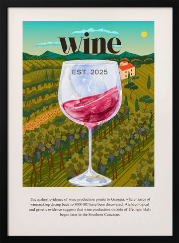 Vineyard Wine Glass | Poster - Black Metal Frame Interior