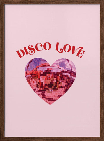 Disco Love Heart | Poster - Walnut Frame Interior