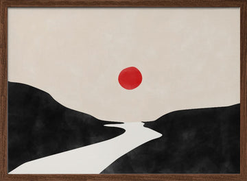 Red Sun Zen Landscape | Poster - Walnut Frame Interior
