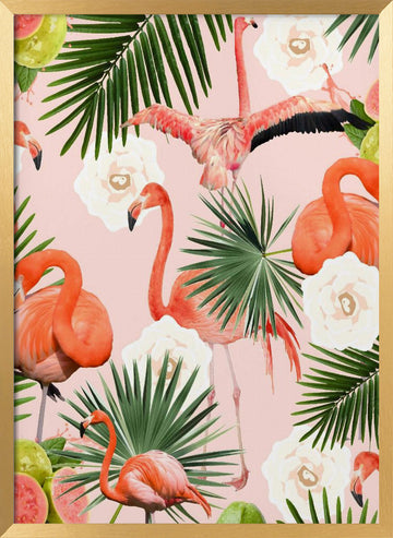 Flamingos Tropical Guava Bliss | Poster - Gold Frame Interior