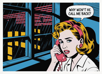 Worried Woman On Phone | Poster - White Frame Interior