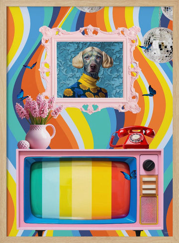 Groovy Dog Portrait | Poster - Wood Frame Interior