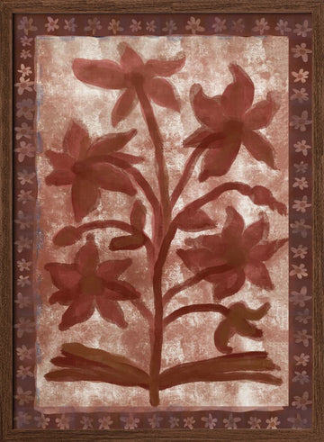 Terracotta Floral Design | Poster - Walnut Frame Interior