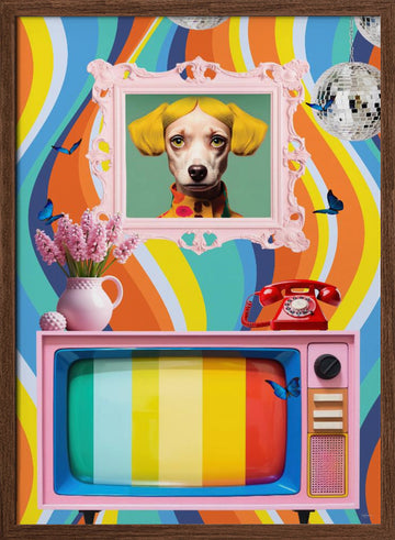 Groovy Dog Portrait | Poster - Walnut Frame Interior