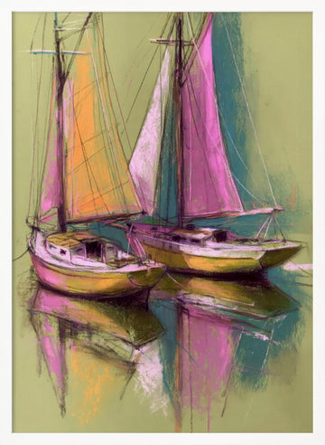 Colorful Sailboat Reflections | Poster - White Frame Interior