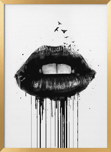 Dark Lips With Birds | Poster - Gold Frame Interior