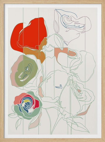 Colorful Abstract Roses | Poster - Wood Frame Interior