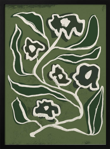 Modern Green Flowers | Poster - Black Metal Frame Interior