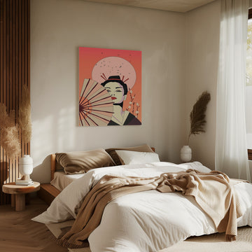 Japanese Geisha with Fan | Canvas - Room Interior 2