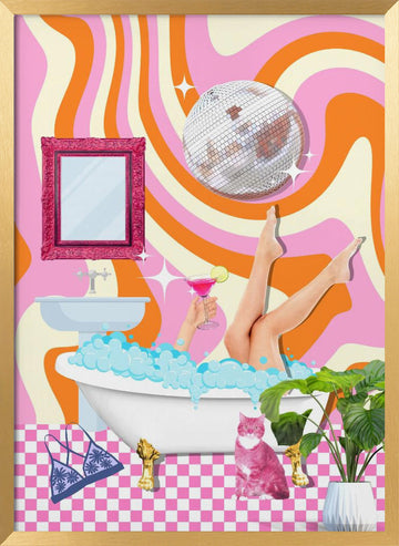 Groovy Bathtub Bliss | Poster - Gold Frame Interior