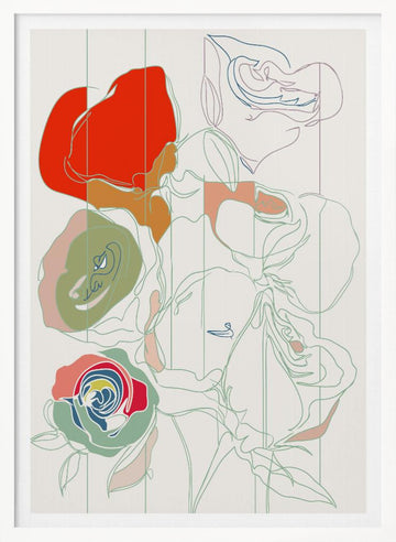 Colorful Abstract Roses | Poster - White Frame Interior