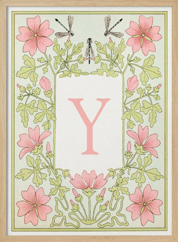 Elegant Floral Y Initial | Poster - Wood Frame Interior