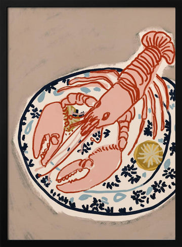 Pink Lobster Dinner | Poster - Black Metal Frame Interior