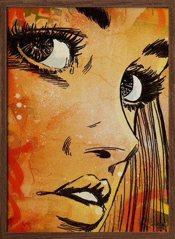 Crying Woman Portrait | Poster - Walnut Frame Interior