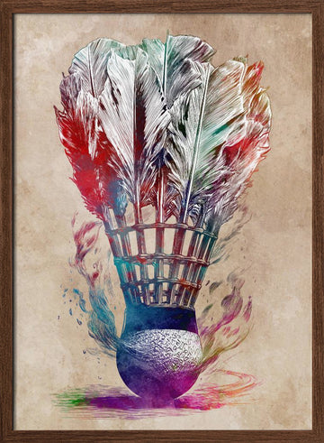Colorful Badminton Shuttlecock | Poster - Walnut Frame Interior