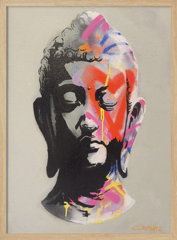 Graffiti Buddha Head | Poster - Wood Frame Interior