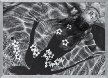 Floating Woman and Flowers | Poster - Silver Frame Interior