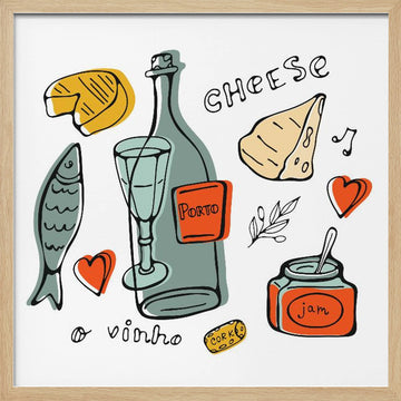 Porto Food and Wine Sketch | Poster - Wood Frame Interior