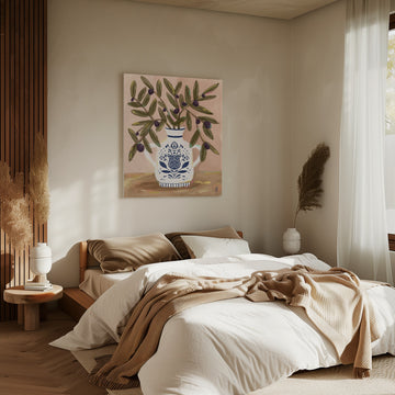Olive Branches In a Pot Painting | Canvas - Room Interior 2