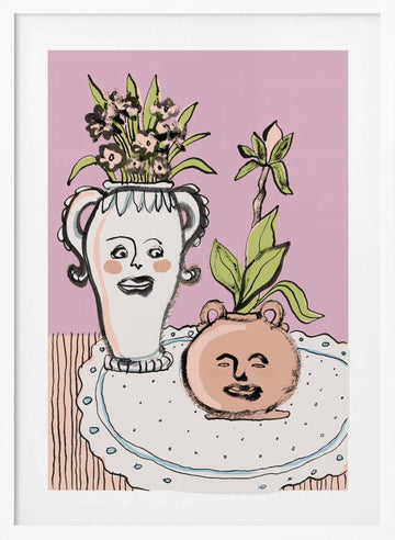 Happy Faces Flower Pots | Poster - White Frame Interior