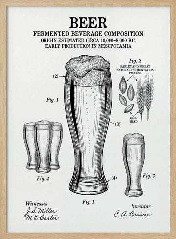 Beer Patent Drawing | Poster - Wood Frame Interior