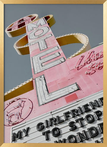 Pink Retro Motel Sign | Poster - Gold Frame Interior