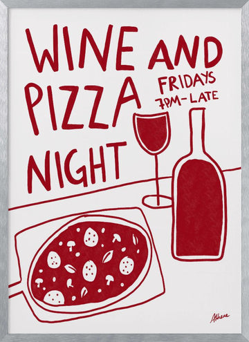 Wine and Pizza | Poster - Silver Frame Interior