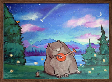 Starry Night Bear Banjo | Poster - Walnut Frame Interior