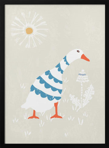 Cute Goose Daisy | Poster - Black Metal Frame Interior
