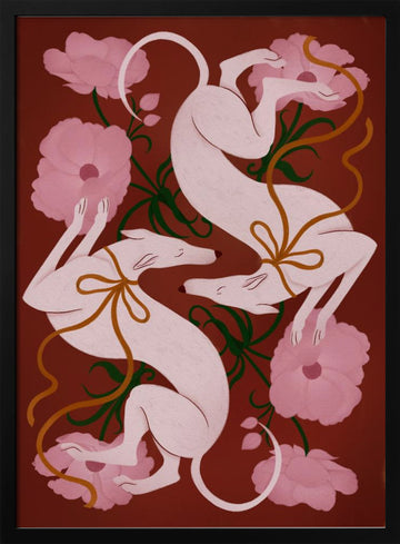 Elegant Greyhounds and Flowers | Poster - Black Metal Frame Interior