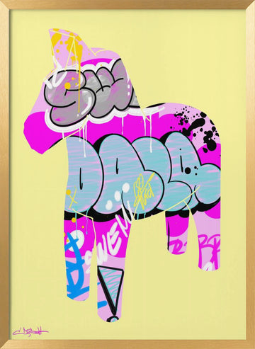 Pink Blue Graffiti Horse | Poster - Gold Frame Interior