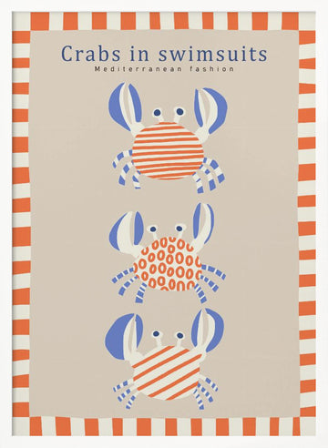 Cute Crabs In Swimsuits | Poster - White Frame Interior