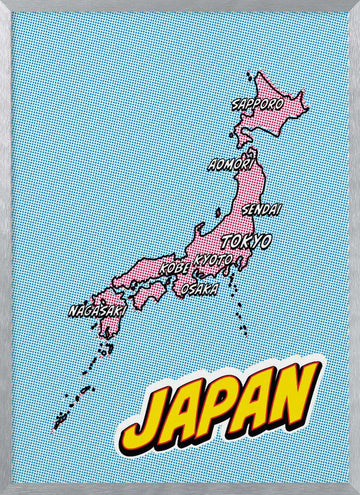 Pop Art Japan Map | Poster - Silver Frame Interior