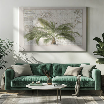 Vintage Caribbean Palm Map | Poster - Room Interior 1