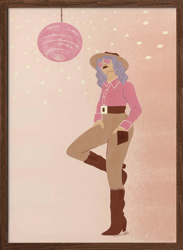 Disco Cowgirl 2 | Poster - Walnut Frame Interior