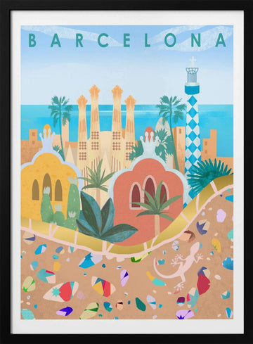 Barcelona | Poster - Black Metal Frame Interior