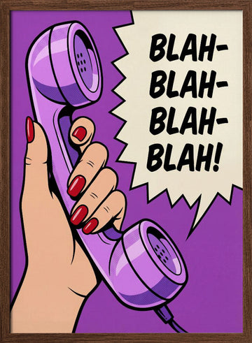Blah Blah Retro Phone | Poster - Walnut Frame Interior