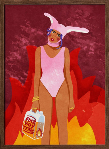 Girl On Fire | Poster - Walnut Frame Interior