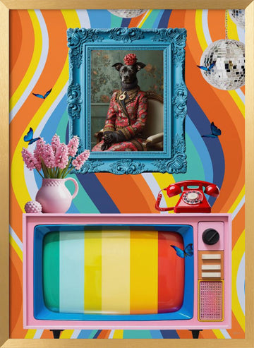 Vibrant Retro Dog Portrait | Poster - Gold Frame Interior